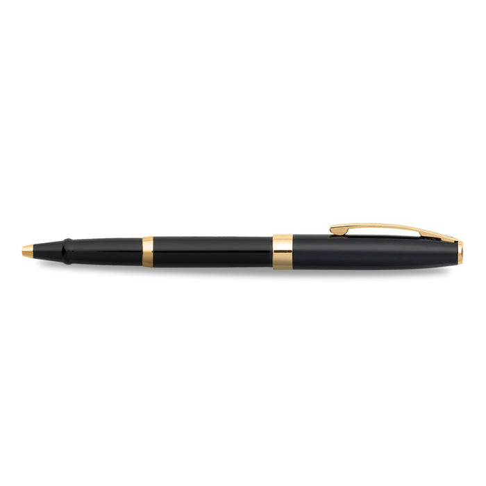 sheaffer-sagaris-9471-gloss-black-rollerball-pen-with-gold-tone-trim-side-view