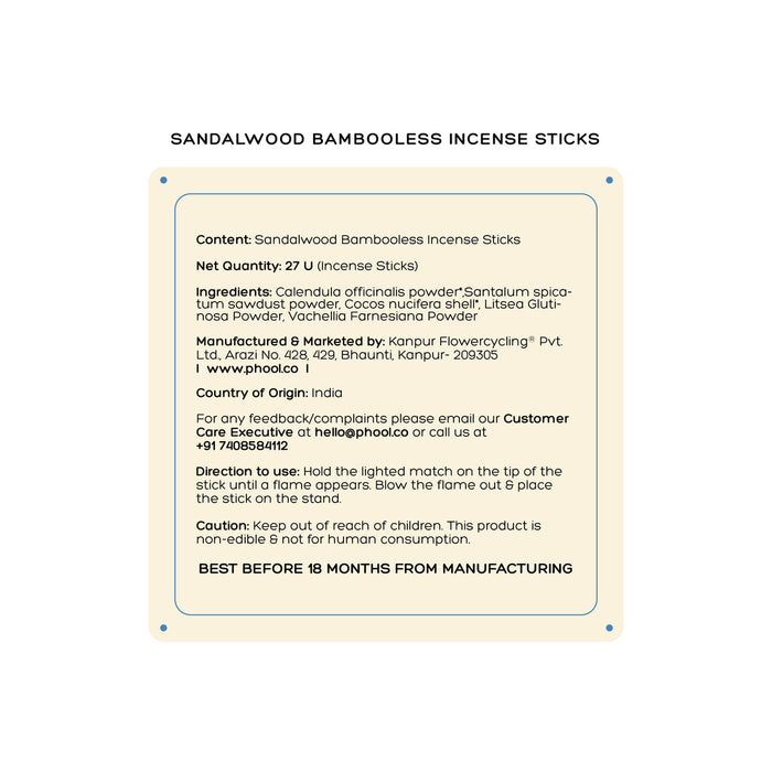 PHOOL - Bambooless Incense Sticks - Sandalwood (27U)