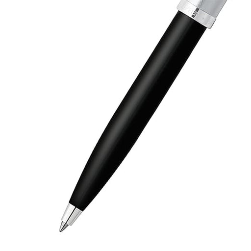 sheaffer-100-9313-black-barrel-ballpoint-pen-glossy-black-and- chrome-plated-trim-nib-view