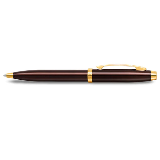 sheaffer-100-9370-glossy-coffee-brown-ballpoint-pen-with-pvd-gold-tone-trim-open-view