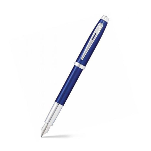 sheaffer-100-9339-glossy-blu-with-chrome-trim-fountain-pen-open-view