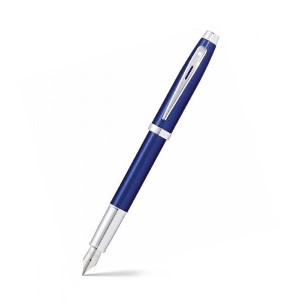 sheaffer-100-9339-glossy-blu-with-chrome-trim-fountain-pen-open-view