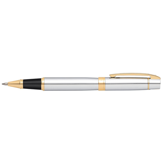 sheaffer-300-9342-chrome-with-gold-trims-rollerball-pen-side-view