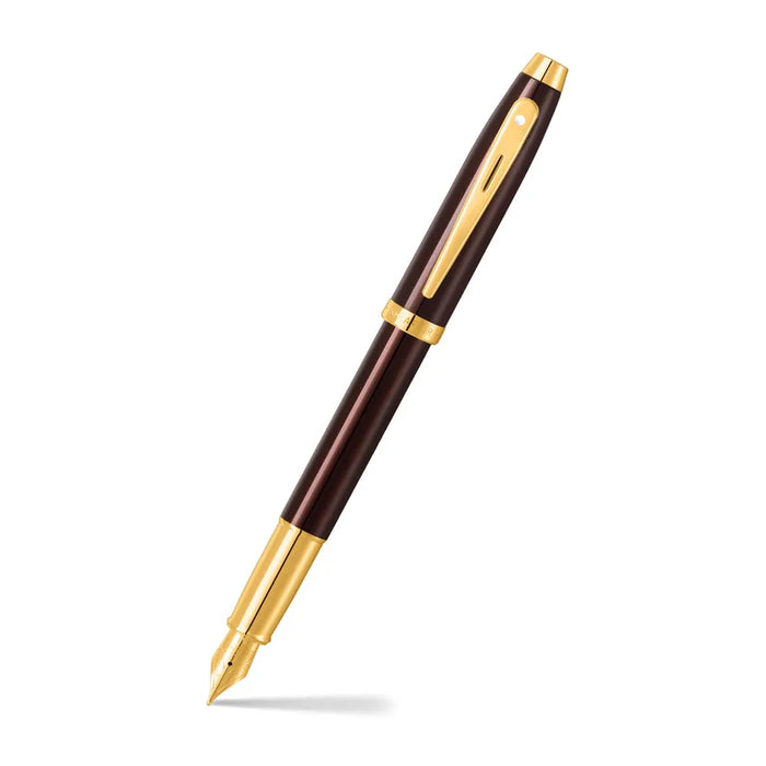 sheaffer-100-9370-glossy-coffee-brown-fountain-pen-with-pvd-gold-tone-trim-open-view