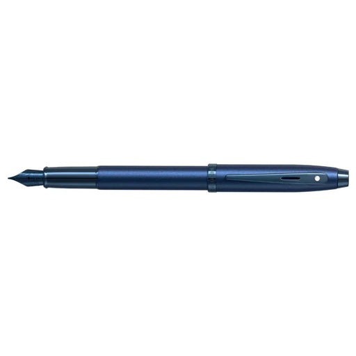 sheaffer-100-9371-satin-blue-fountain-pen-with-pvd-blue-trim-side-view