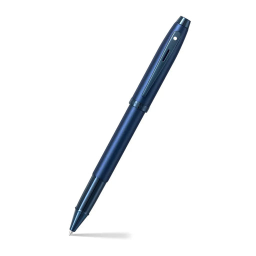 sheaffer-100-9371-satin-blue-rollerball-pen-with-pvd-blue-trim-open-view