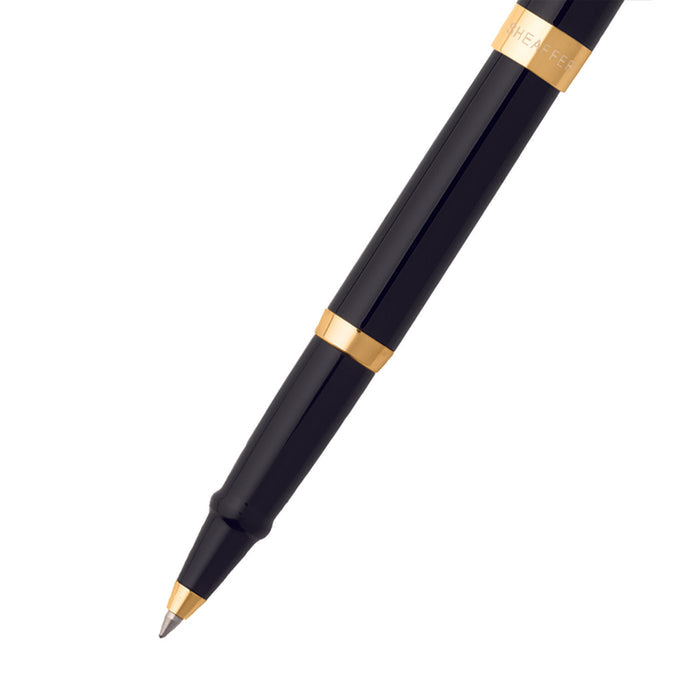 sheaffer-sagaris-9471-gloss-black-rollerball-pen-with-gold-tone-trim-nib-view