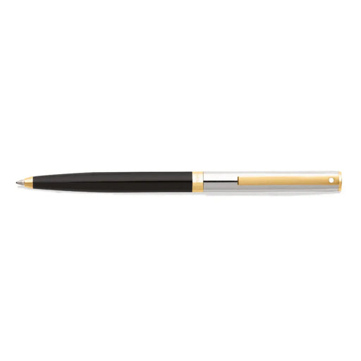 sheaffers-sagaris-9475-gloss-black-barrel-and-chrome-cap-ballpoint-pen-with-gold-tone-trim-side-view