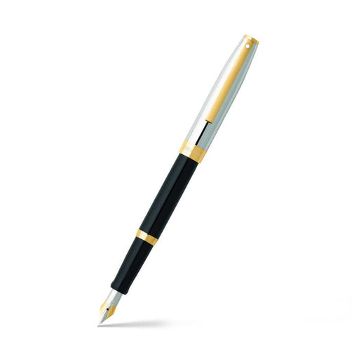 sheaffer-sagaris-9475-gloss-black-barrel-and-chrome-cap-fountain-pen-with-gold-tone-trim-open-view