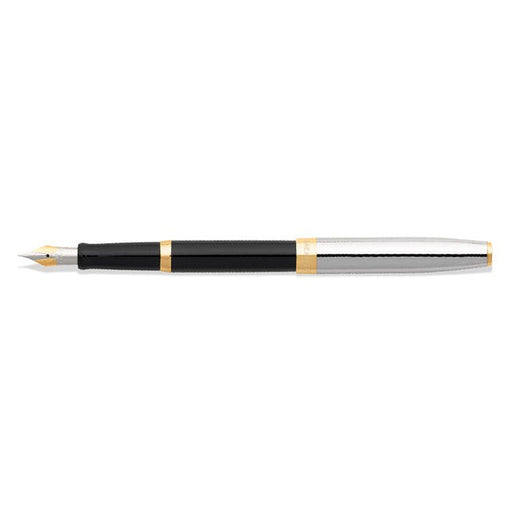 sheaffer-sagaris-9475-gloss-black-barrel-and-chrome-cap-fountain-pen-with-gold-tone-trim-side-view