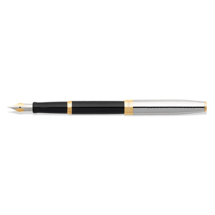 sheaffer-sagaris-9475-gloss-black-barrel-and-chrome-cap-fountain-pen-with-gold-tone-trim-side-view