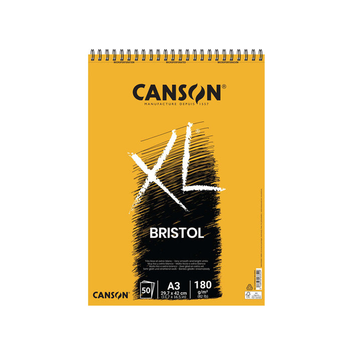 CANSON - XL BRISTOL SPIRAL PAD 180 GSM A3 (29.7 X 42 CM)