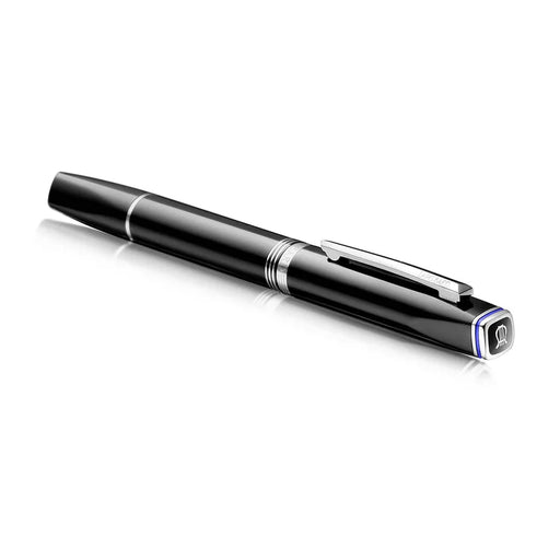 lapis-bard-contemporary-rollerball-pen-black-with-chrome-trims-front-view