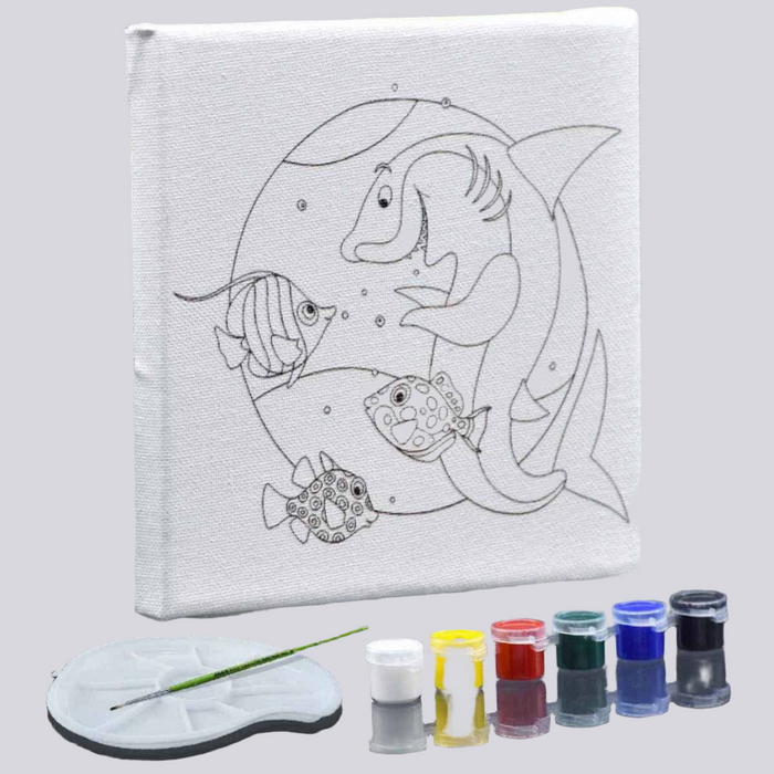 JAGS Stretched Canvas For Kids 6 X 6 Inch - Shark Fish