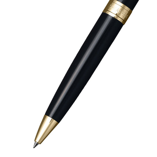 sheaffer-300-9325-glossy-black-ballpoint-pen-with-gold-tone-trim-nib-view