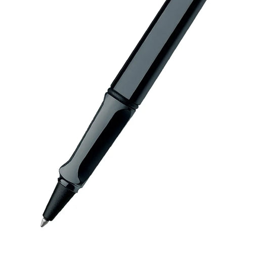 lamy-safari-319-shiny-black-with-chrome-plated-clip-rollerball-pen-(M)-nib-view