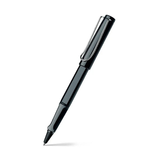 lamy-safari-319-shiny-black-with-chrome-plated-clip-rollerball-pen-(M)-front-view