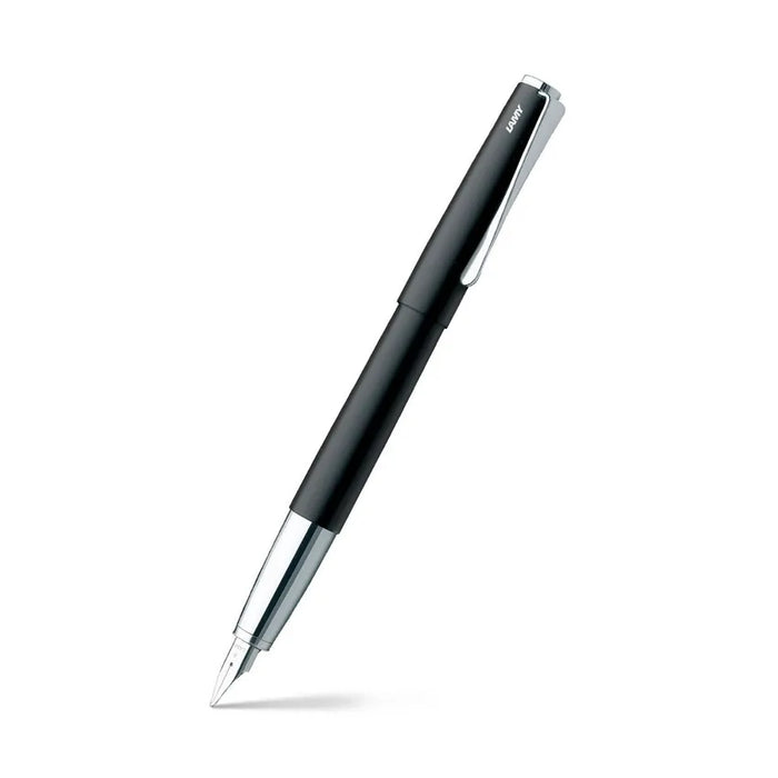 lamy-067-studio-fountain-pen-medium-matte-black-with-chrome-clip-front-view