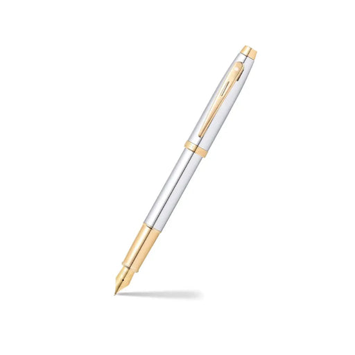 sheaffer-9340-100-fountain-pen-bright-chrome-with-gold-tone-trim-open-view