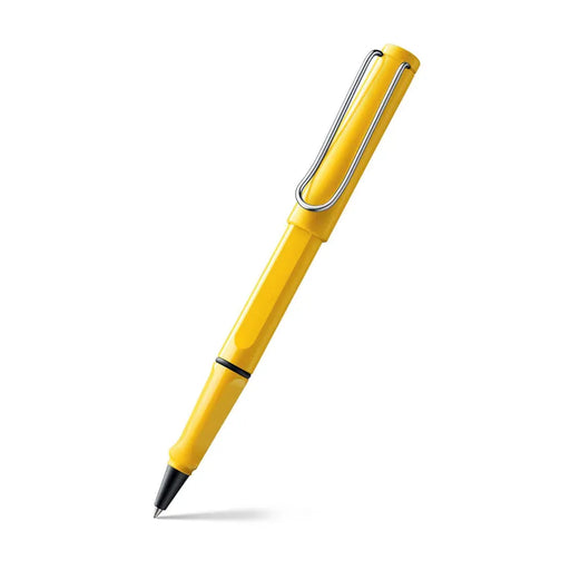 lamy-safari-318-rollerball-pen-yellow-with-chrome-plated-clip-front-view