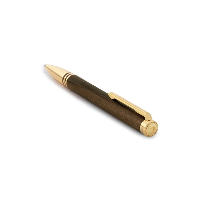 lapis-bard-contemporary-torque-hickory-ballpoint-pen-brown-with-gold-trims-open-view